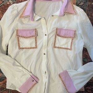 Pink Button-Up Shirt with Embellished Pockets